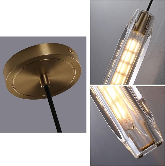Gold K9 Crystal Ceiling Pendant Lighting Adjustable Hanging Pendant Lighting Classical 1-Light Fixture for Dining Room Bedroom Bar