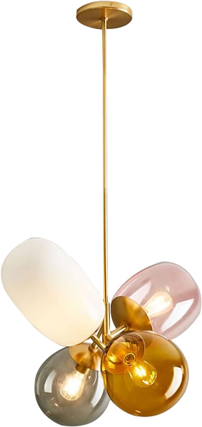 Modern Colorful Pendant Light Gold Globe Pendant Lighting Stained Glass Balloon Chandelier Light Fixture Colored Glass Pendant Lights Kitchen Island for Kids Room