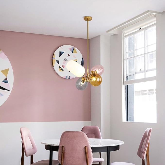 Modern Colorful Pendant Light Gold Globe Pendant Lighting Stained Glass Balloon Chandelier Light Fixture Colored Glass Pendant Lights Kitchen Island for Kids Room