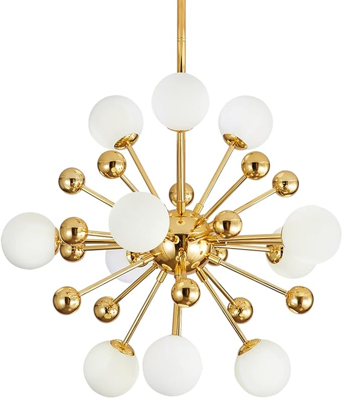 Sputnik Chandelier Lighting Fixture Gold Mid Century Modern Hanging Pendant Light, Frosted Glass Modern Ceiling Pendant Light Living Room Dining Room (11 Lights)