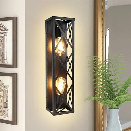 2-Light Industrial Bathroom Vanity Lighting Fixtures, Vintage Brown Metal Farmhouse Wall Sconces Lights, Bath Wall Mounted Porch Wall Lamp