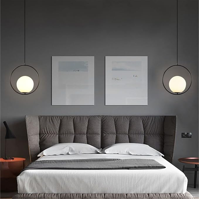 Modern Globe Pendant Light Black Large Globe Hanging Light Fixture with Frosted Glass Lampshade Adjustable Ball Pendant Light for Kitchen Island Living Room Beside