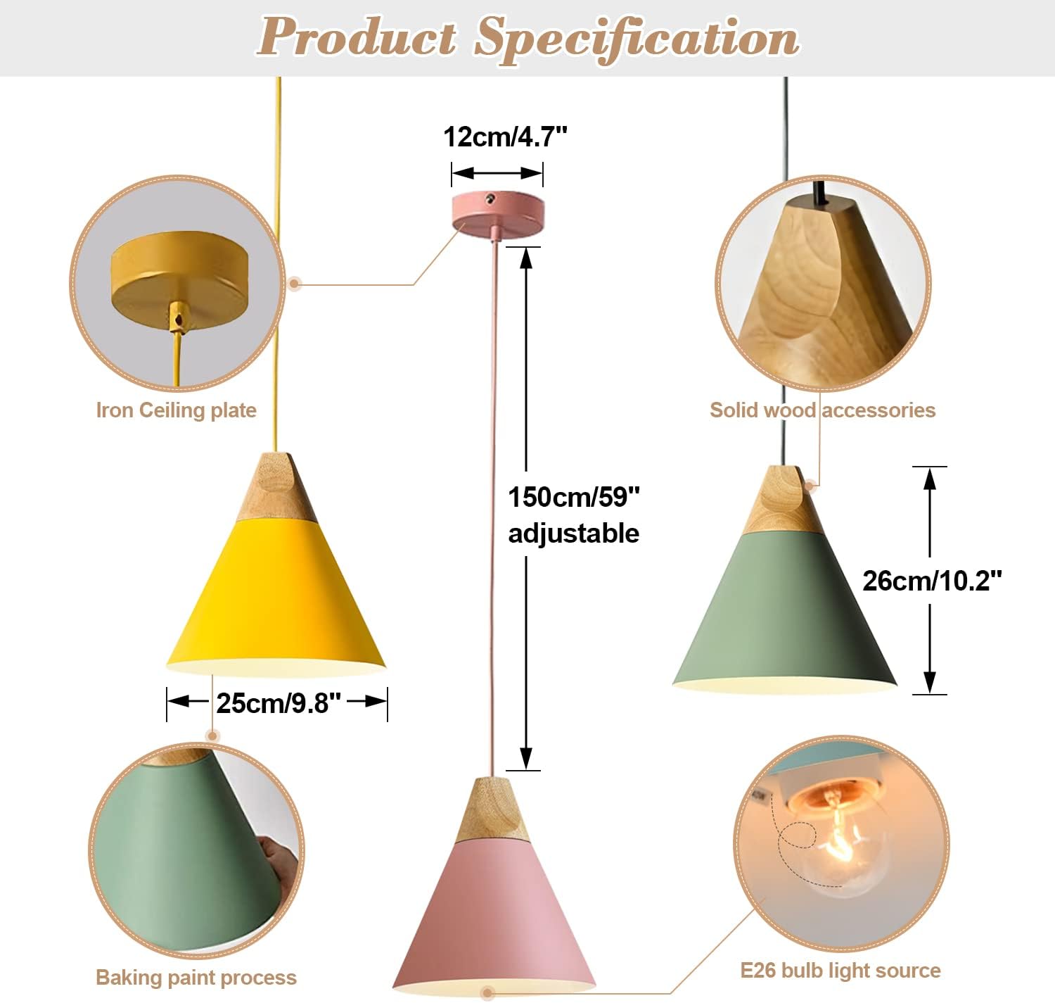 Modern Cone Pendant Light 3-Pack Nordic Macaron Pendant Light Minimalist Adjustable Hanging Light Ceiling Mount Kitchen Island Pendant Lighting (Small)