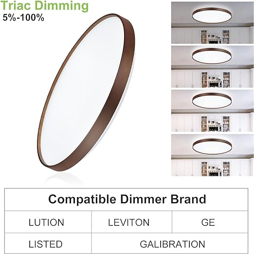 45W Modern LED Flush Mount Ceiling Light, 23 Inch Thin Round Close to Ceiling Light, Wood Grain Low Profile Light