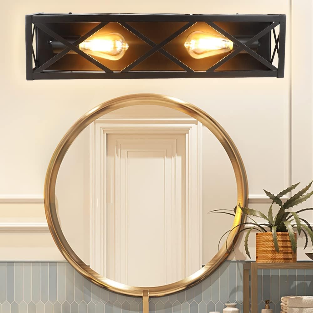 2-Light Industrial Bathroom Vanity Lighting Fixtures, Vintage Brown Metal Farmhouse Wall Sconces Lights, Bath Wall Mounted Porch Wall Lamp