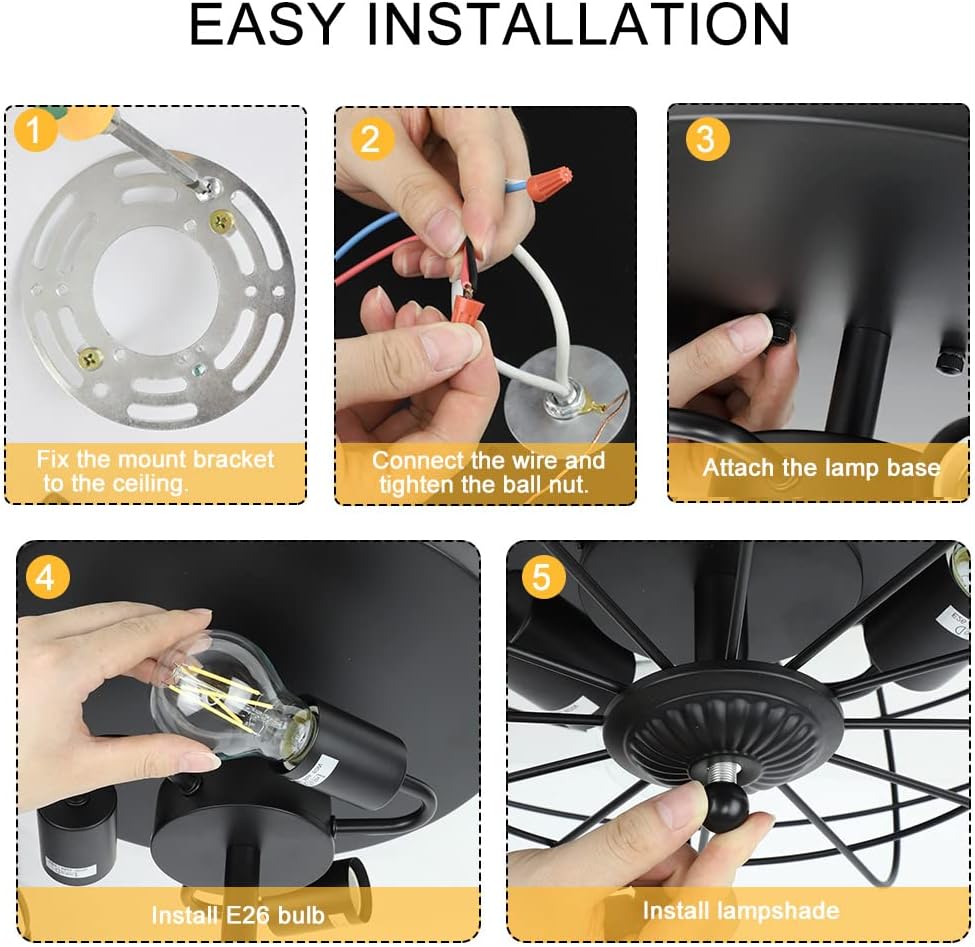 3-Light Industrial Flush Mount Ceiling Light Fixture, 14.96'' Farmhouse Matte Black Close to Ceiling Light