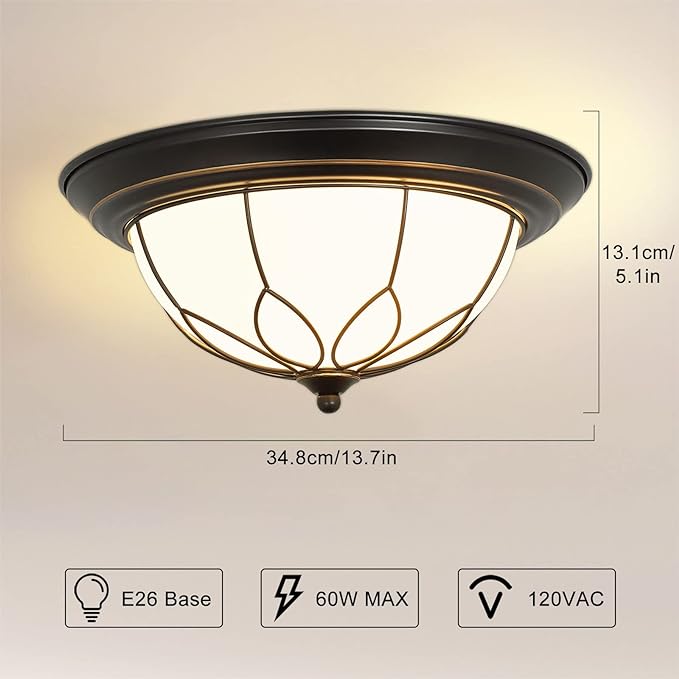 Flush Mount Ceiling Light, 13 Inch 2-Light Farmhouse Close to Ceiling Light Fixture