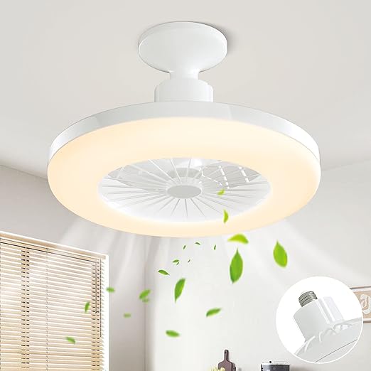 Enclosed Ceiling Fan with Light Remote Control, 11 Inch 3000K Low Profile LED Small Ceiling Fan Bulb for Garage, Closet