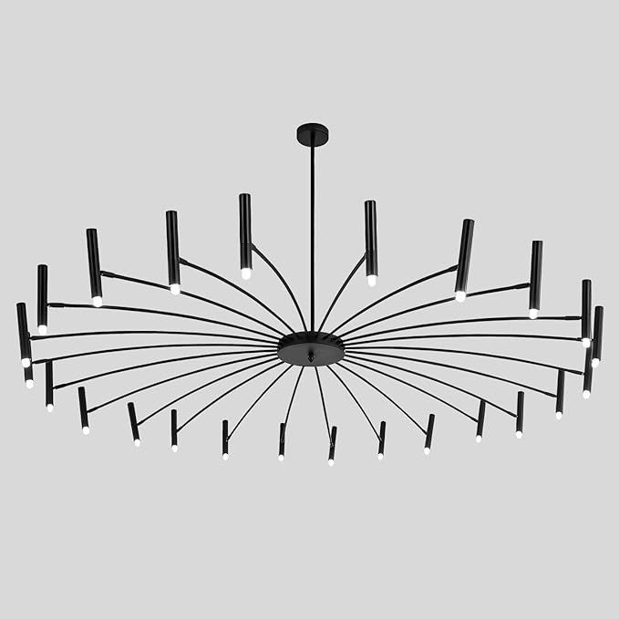 24 Lights Black Metal Sputnik Chandelier Mid Century Modern Flush Mount Ceiling Light Fixture Farmhouse Vintage Kitchen Island Sputnik Chandelier Lighting (24-Light)
