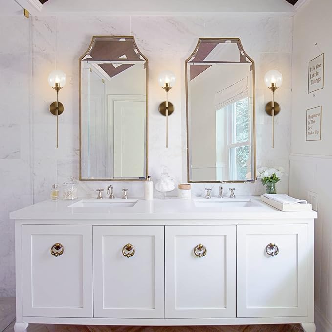 Vanity Clear Bubble Glass Wall Lights Modern Globe Round Sconces Wall Lighting Brushed Brass Long Wall Sconce Mid Century Bar Bathroom Wall Lamp (Clear)