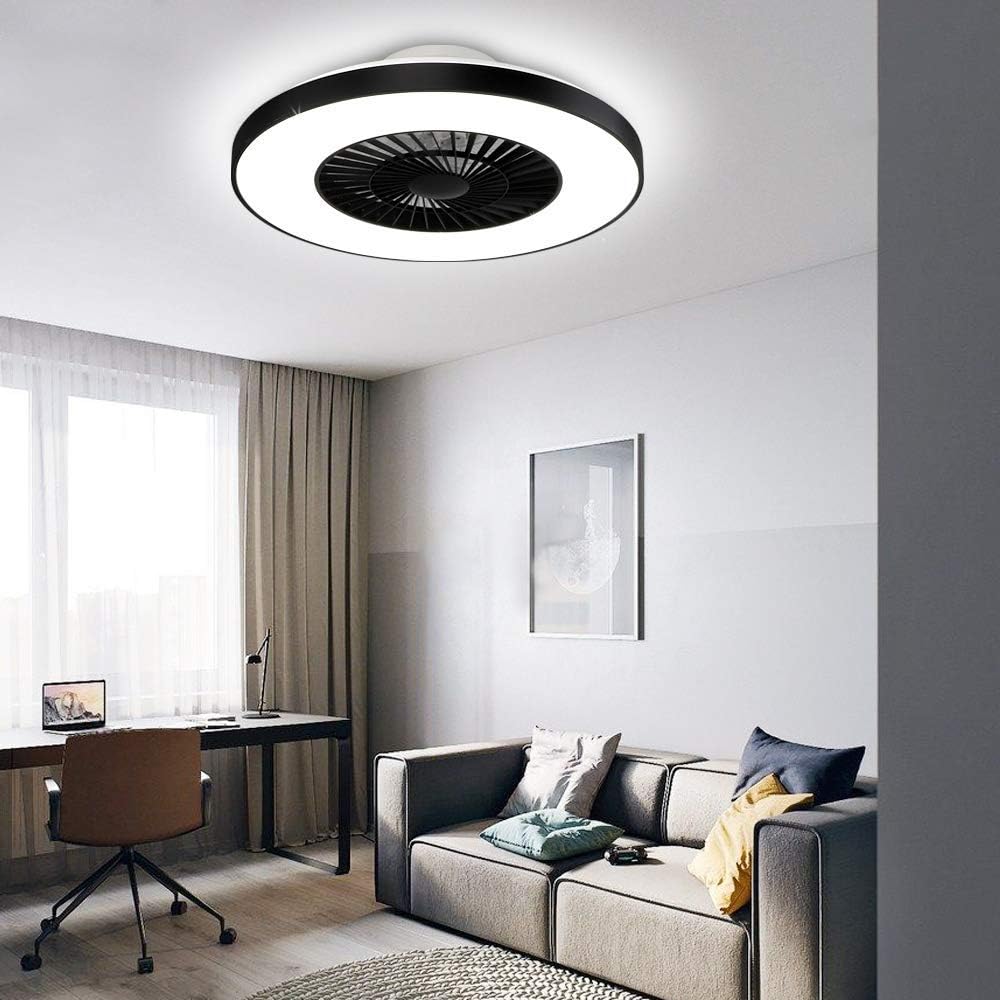 Modern Ceiling Fans with Lights, 40W LED Dimmable with Remote, 7 Invisible Blades Semi Flush Mount Ceiling Fan Light