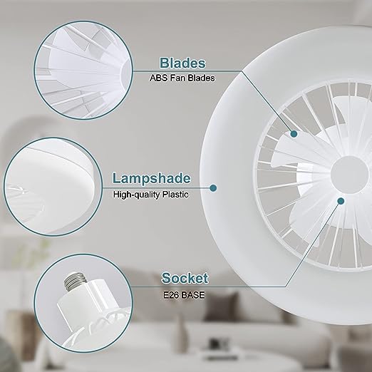 Enclosed Ceiling Fan with Light Remote Control, 11 Inch 3000K Low Profile LED Small Ceiling Fan Bulb for Garage, Closet