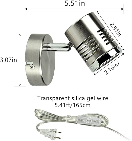 Mini Directional Wall Spot Light, Adjustable Flush Mount Ceiling Plug Track Lighting