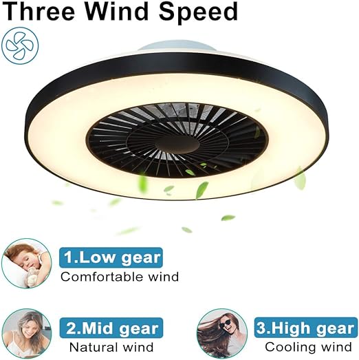 Modern Ceiling Fans with Lights, 40W LED Dimmable with Remote, 7 Invisible Blades Semi Flush Mount Ceiling Fan Light