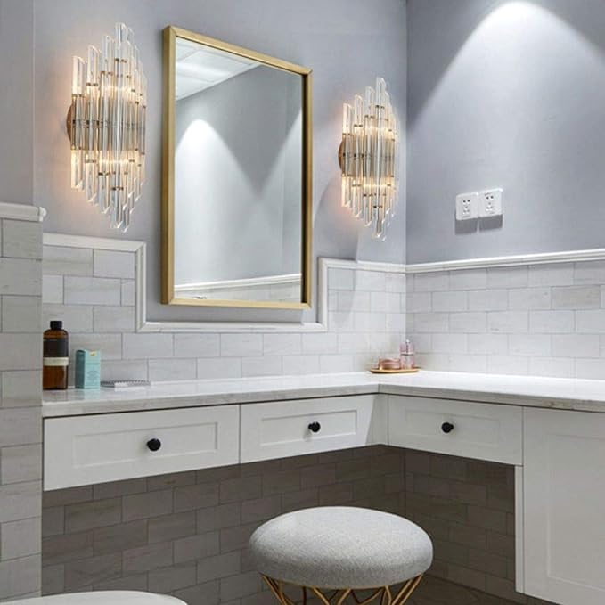 Crystal Wall Lights Modern Elegant Wall Sconce Lighting Metal Wall Mount Light Fixtures with Clear Crystal, for Bedroom Living Dining Room (Gold)