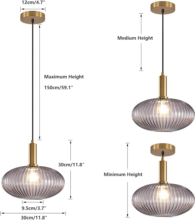 Mid Century Modern Gold Glass Pendant Lighting Smoke Grey Globe Kitchen Island Pendant Lamp Industrial Brass Gold Hanging Ceiling Light Fixture Adjustable Round Ball Pendant Light