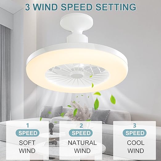 Enclosed Ceiling Fan with Light Remote Control, 11 Inch 3000K Low Profile LED Small Ceiling Fan Bulb for Garage, Closet