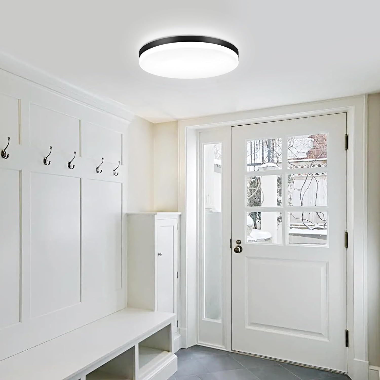 Dimmable LED Flush Mount Ceiling Light Fixture with Remote, Black 13Inch 24W 3000K-6000K Light Color Adjustable, Modern Ultra-Thin Round Close to Ceiling Light