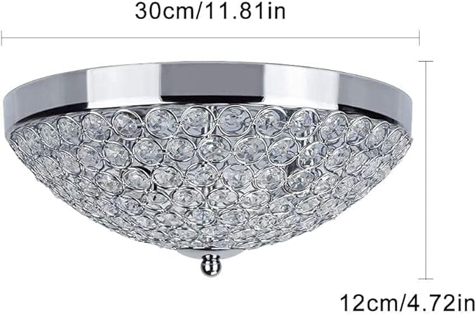 Modern Flush Mount Crystal Ceiling Light, 2-Light Small Chandelier Close to Ceiling Light Fixtures