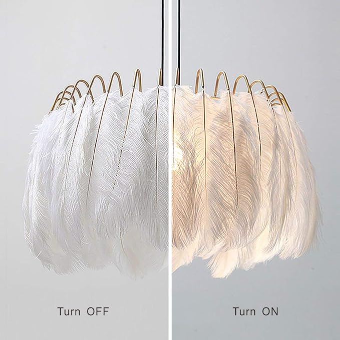 Nordic White Feather Chandelier Minimalist Decor Pendant Light Beautiful Adjustable Hanging Light for Bedroom Girls Room (Large)