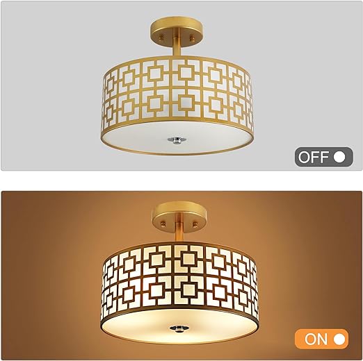 Modern Semi Flush Ceiling Light Fixture, 3-Light Bedroom Ceiling Drum Light, Entry Light Fixtures
