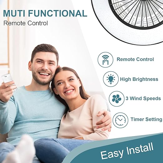 Modern Flush Mount Ceiling Fan with Lights- 22.5'' Dimmable Low Profile Indoor Ceiling Fans with Remote Control, Smart 3 Light Color Change