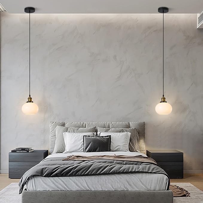 Mid Century Modern 1-Light Large Globe Pendant Lighting Black Brass Industrial Dome Kitchen Island Pendant Light Fixture Gold White Glass Ball Hanging Ceiling Light