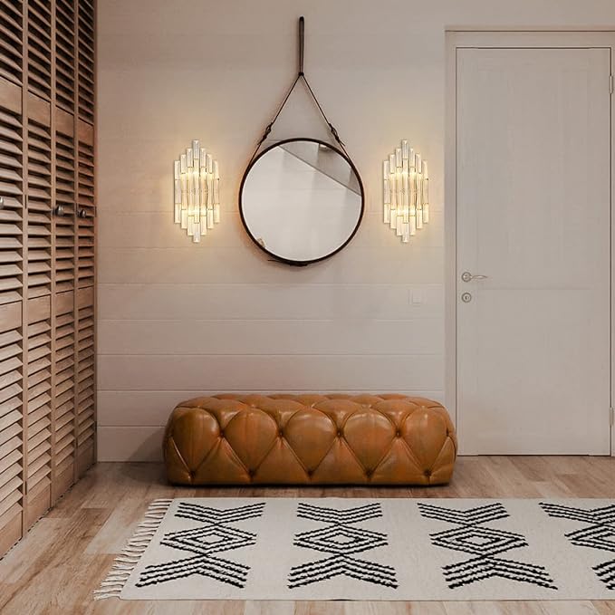 Crystal Wall Lights Modern Elegant Wall Sconce Lighting Metal Wall Mount Light Fixtures with Clear Crystal, for Bedroom Living Dining Room (Gold)