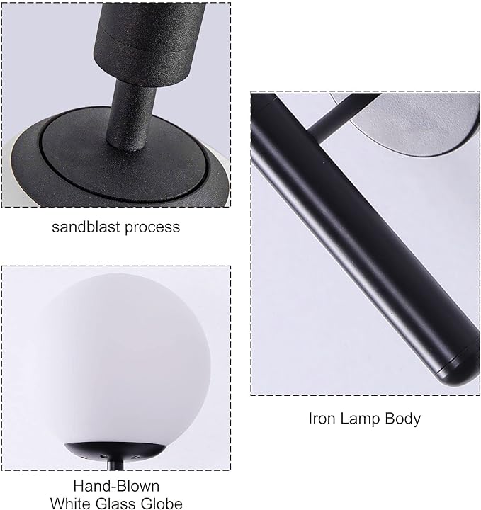 Modern Wall Sconce Golden Mid Century Industrial Matte Globe Glass Wall Light for Bedroom Vanity Light (Black)