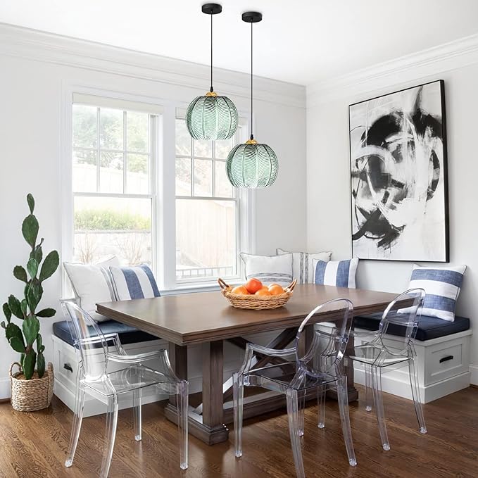 Modern Green Striped Glass Pendant Light Nordic Ribbed Glass Pendant Light Green Pumpkin Pendant Light 1-Light Classic Glass Globe Round Pendant Lighting