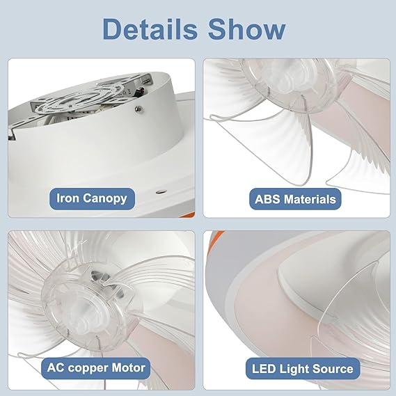 Modern 360-Degree Rotation Low Profile Ceiling Fans with Lights and Remote, Dimmable LED Reversible Timing