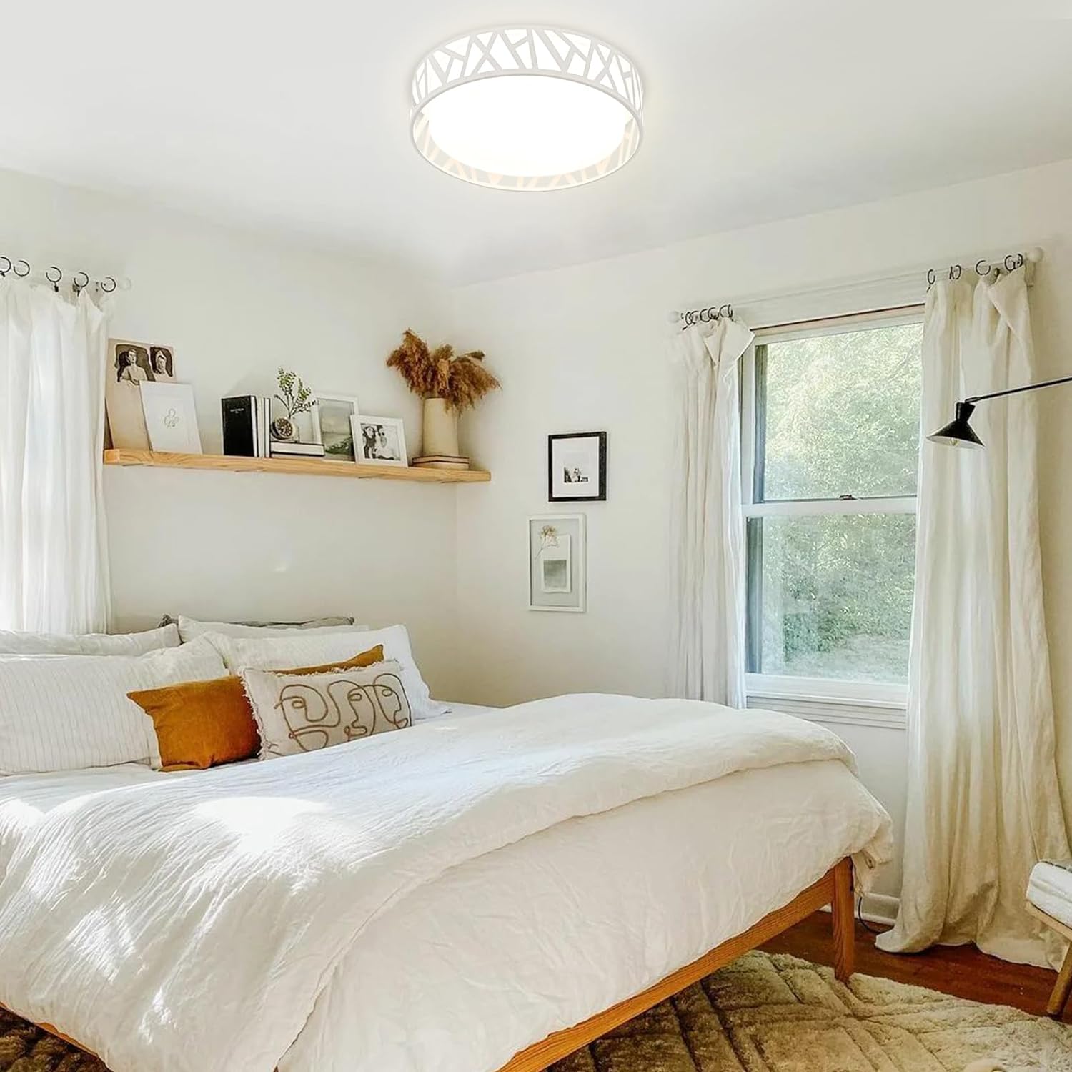 24W LED Flush Mount Ceiling Light, 15 Inch Dimmable Round Ceiling Light Fixture, Modern White Close to Ceiling Lights