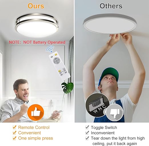 30W Modern Dimmable LED Flush Mount Ceiling Light Fixture with Remote-13.31 Inch Round Close to Ceiling Lights