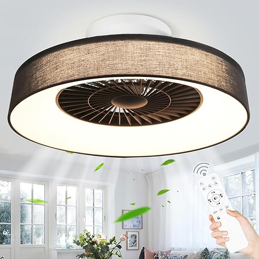 Modern Flush Mount Ceiling Fan with Lights- 22.5'' Dimmable Low Profile Indoor Ceiling Fans with Remote Control, Smart 3 Light Color Change