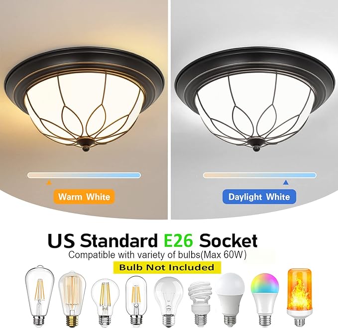 Flush Mount Ceiling Light, 13 Inch 2-Light Farmhouse Close to Ceiling Light Fixture