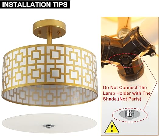 Modern Semi Flush Ceiling Light Fixture, 3-Light Bedroom Ceiling Drum Light, Entry Light Fixtures