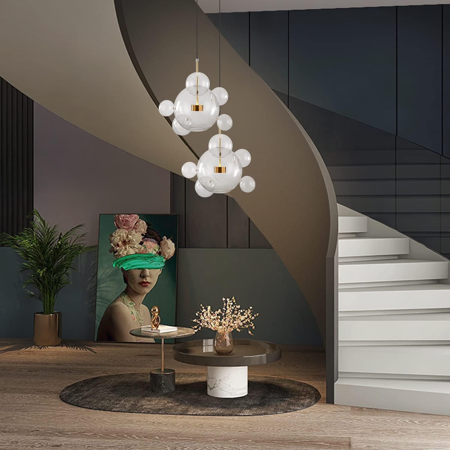 Modern Globe Bubble Chandelier 6-Light Clear Glass Ball Sputnik Chandelier Pendant Light Mid Century Gold Kitchen Island Pendant Lighting Adjustable Pendant Light