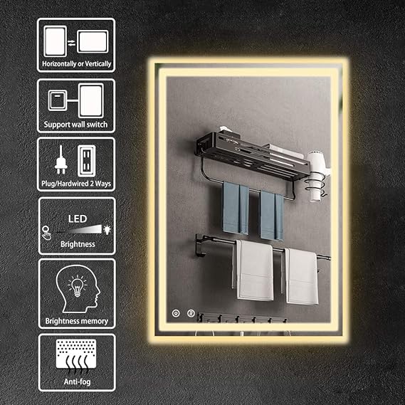 Backlit Bathroom Mirror with Light, 24"x 32" Touch Makeup Vanity Mirrors with Ultra Bright White LED