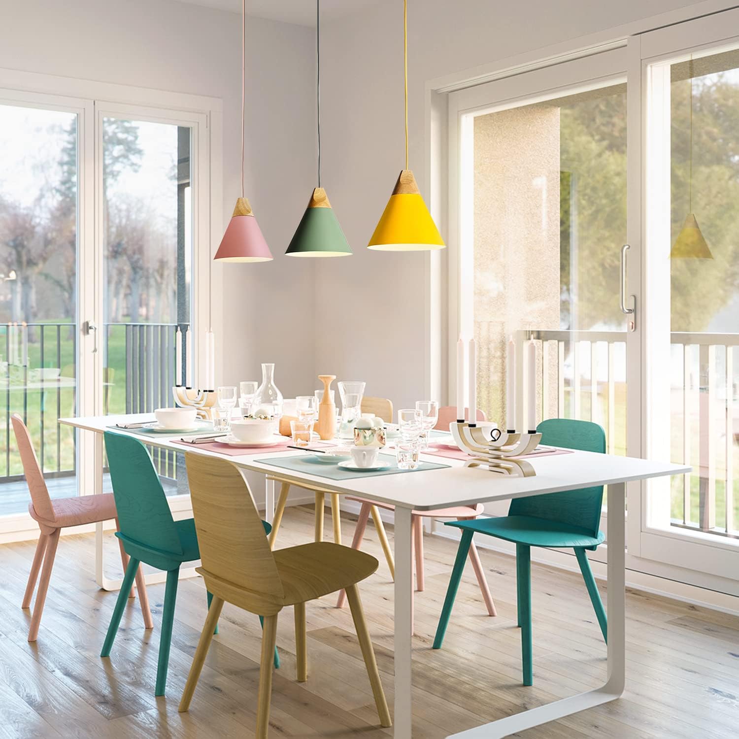 Modern Cone Pendant Light 3-Pack Nordic Macaron Pendant Light Minimalist Adjustable Hanging Light Ceiling Mount Kitchen Island Pendant Lighting (Small)