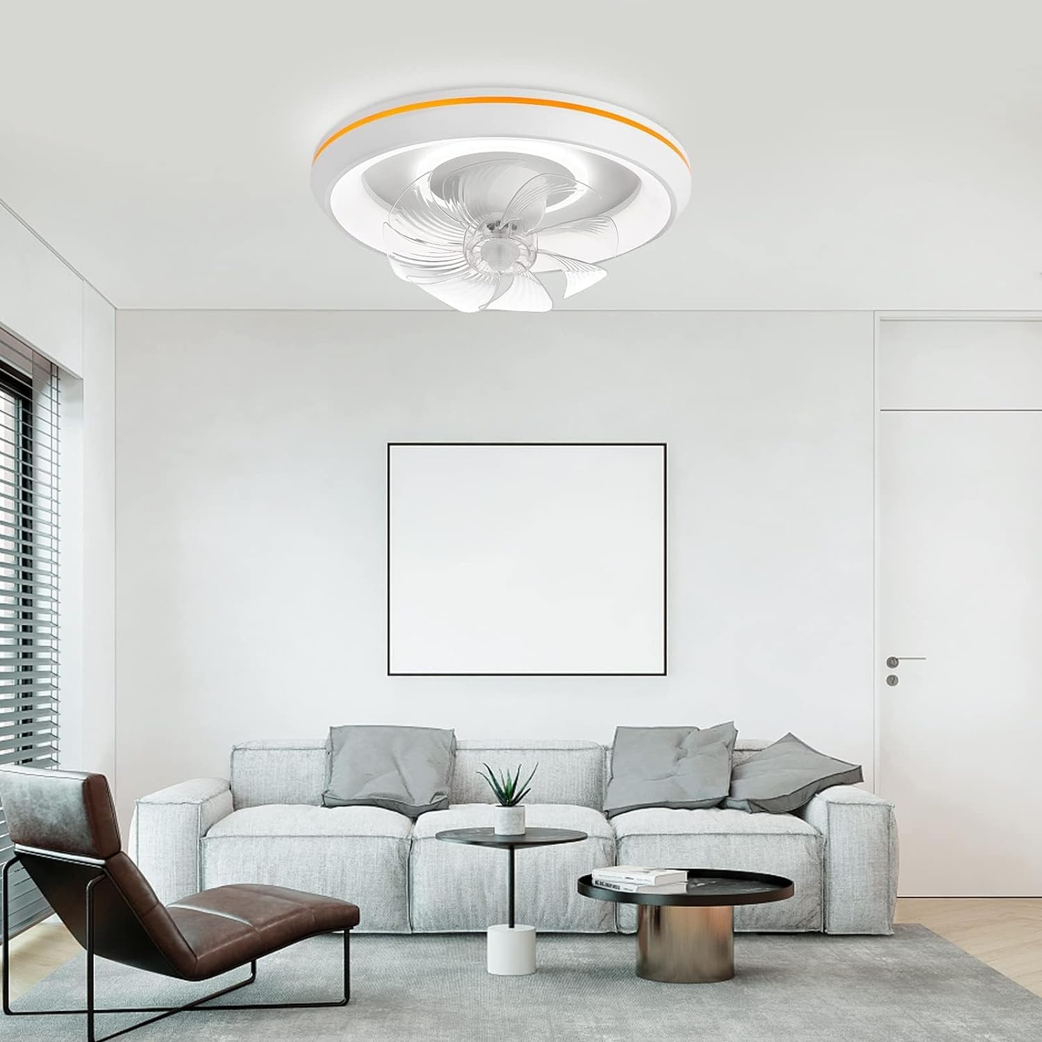 Modern 360-Degree Rotation Low Profile Ceiling Fans with Lights and Remote, Dimmable LED Reversible Timing