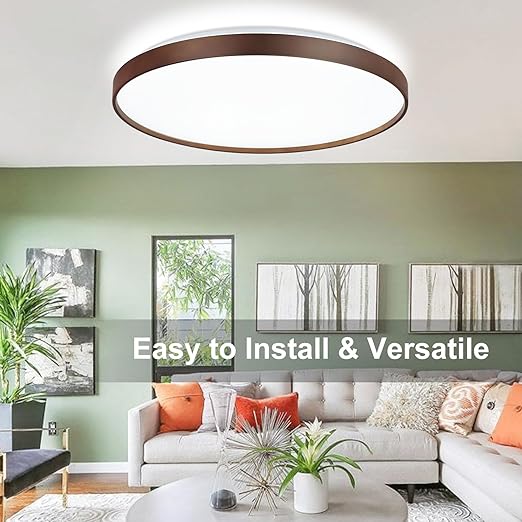 45W Modern LED Flush Mount Ceiling Light, 23 Inch Thin Round Close to Ceiling Light, Wood Grain Low Profile Light