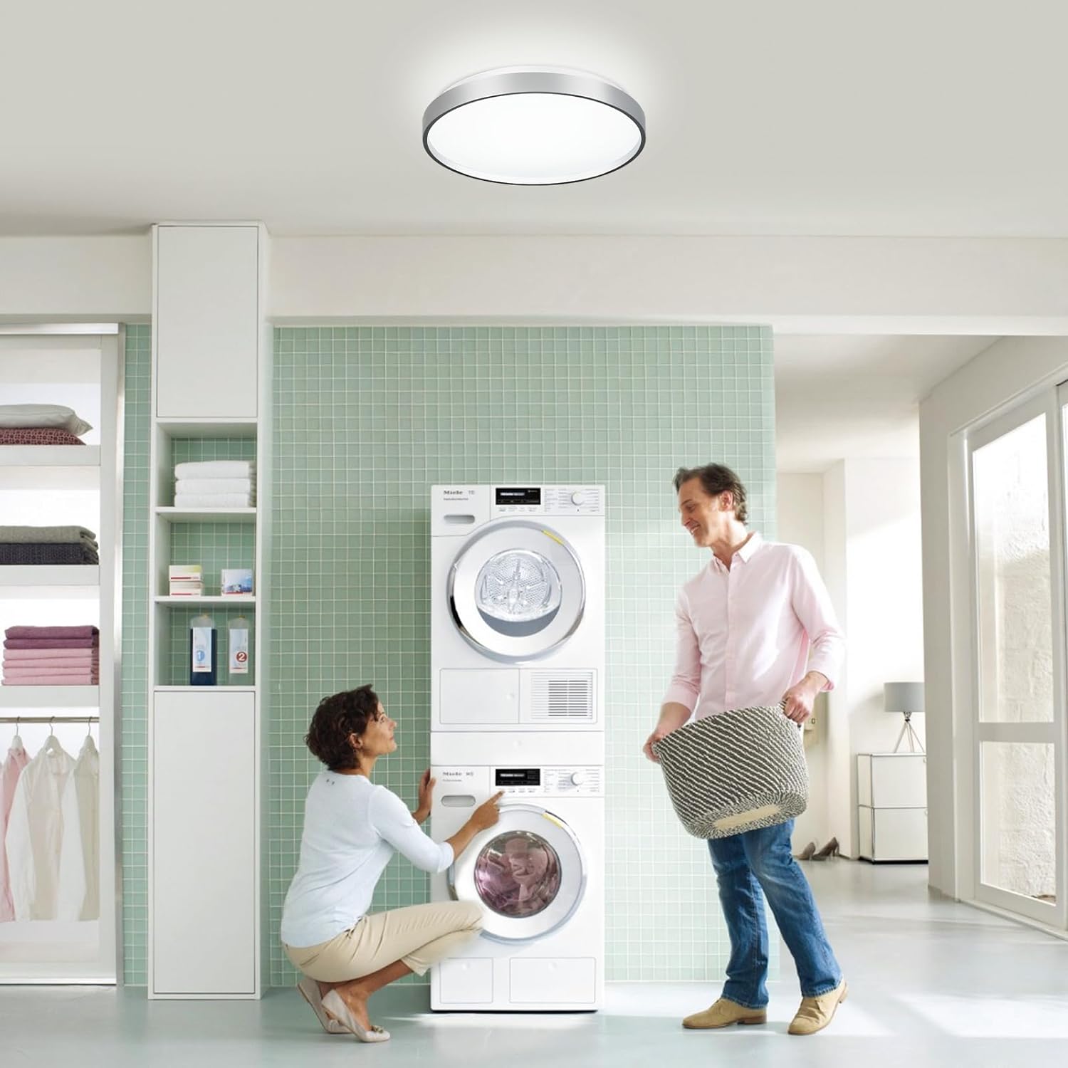 24W Modern LED Flush Mount Ceiling Light, 13 Inch Silver Low Profile Light Fixture, Thin Round Close to Ceiling Light