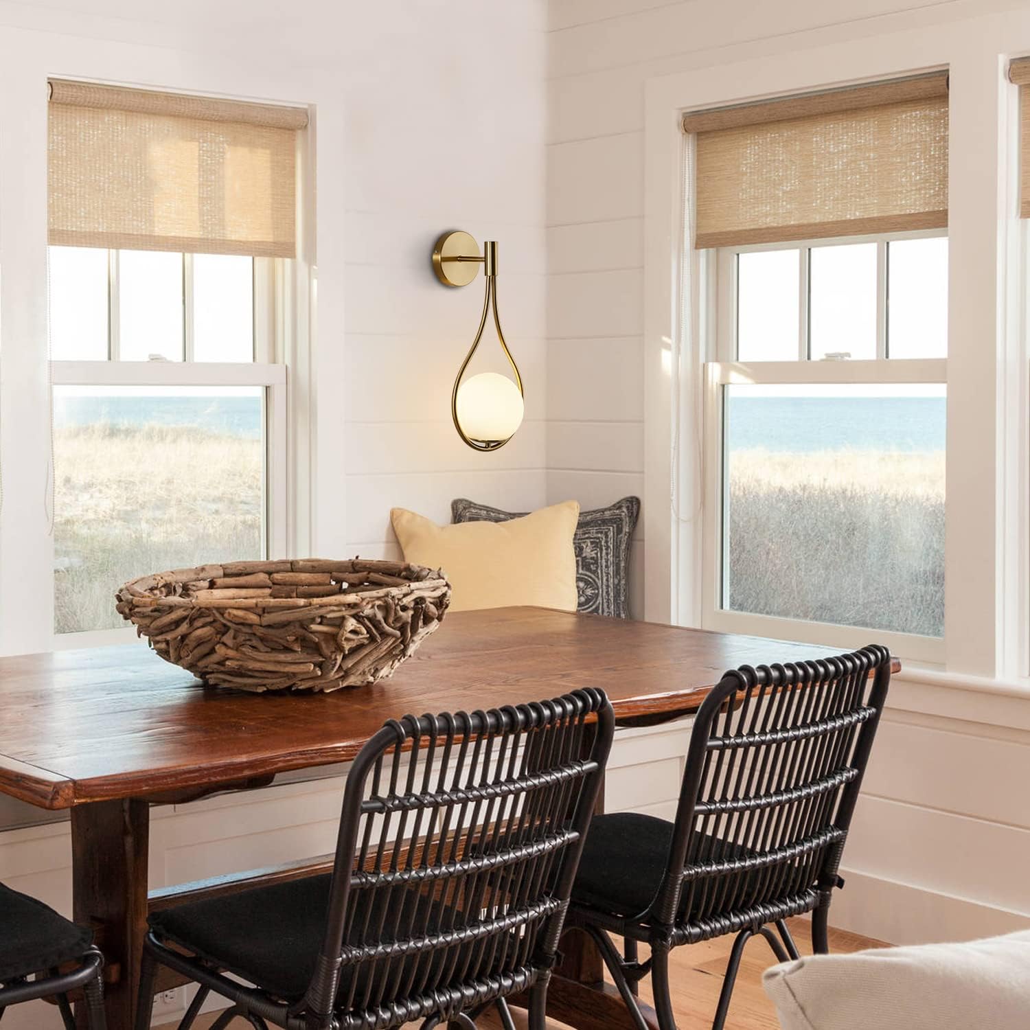 Wall Sconce Mid-Century Drop Design Wall Mounted Light Brushed Brass Wall Lamps, Wall Mount Light Fixture for Bedside Living Room (1 Pack)