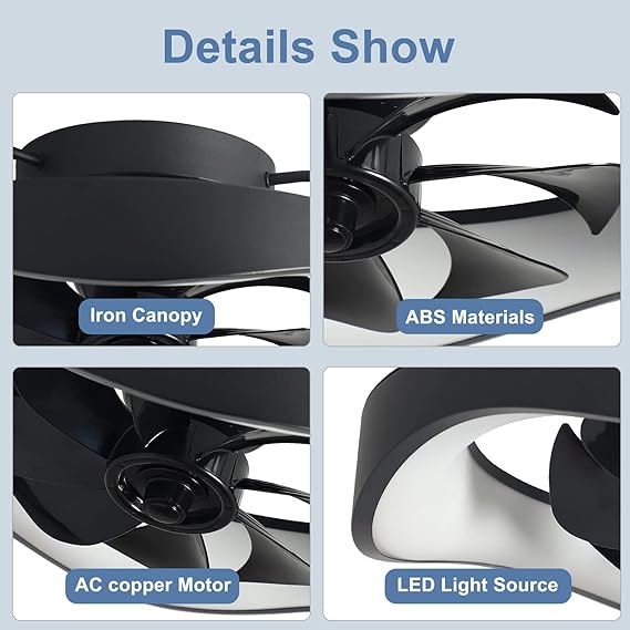 Low Profile Ceiling Fan-360-Degree Oscillating, Flush Mount Ceiling Fan with Light and Remote, Dimmable LED