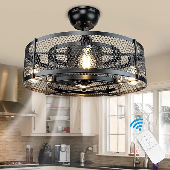 20Inch Caged Ceiling Fan with Light, Farmhouse Ceiling Fan Lights with Remote, Industrial Ceiling Fans