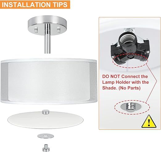3-Light Industrial Semi Drum Flush Mount Light, 15 Inch Double Drum Pendant Close to Ceiling Light Fixture