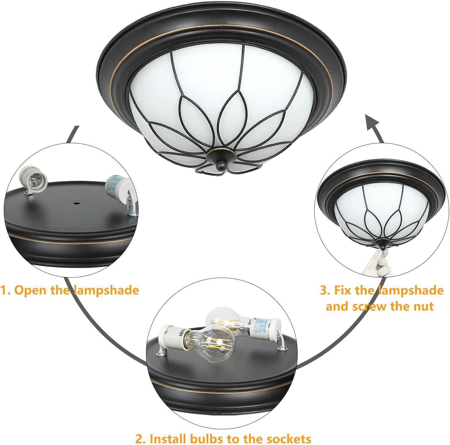 Flush Mount Ceiling Light, 13 Inch 2-Light Farmhouse Close to Ceiling Light Fixture