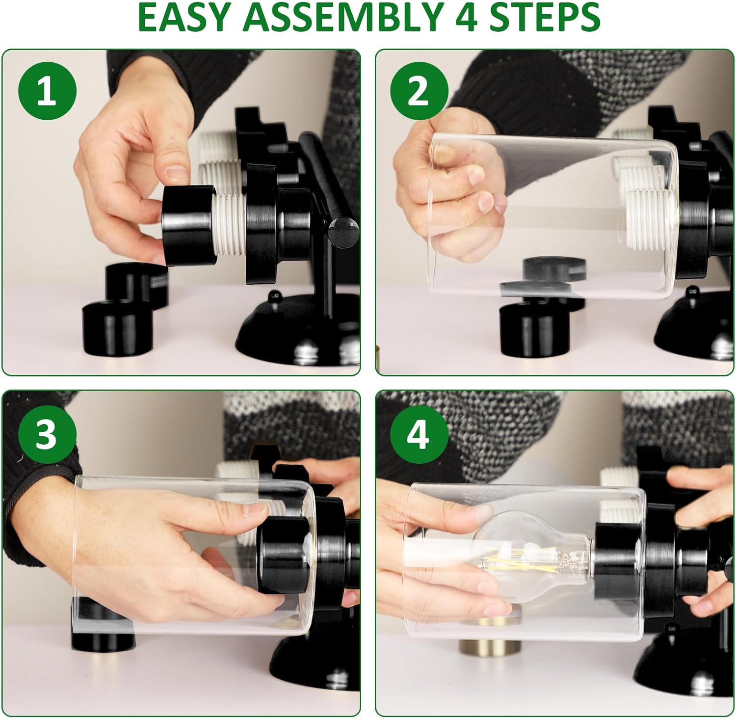 3-Light Wall Light, Bathroom Vanity Light Fixture with Clear Glass Shade, Black Wall Sconces Lighting