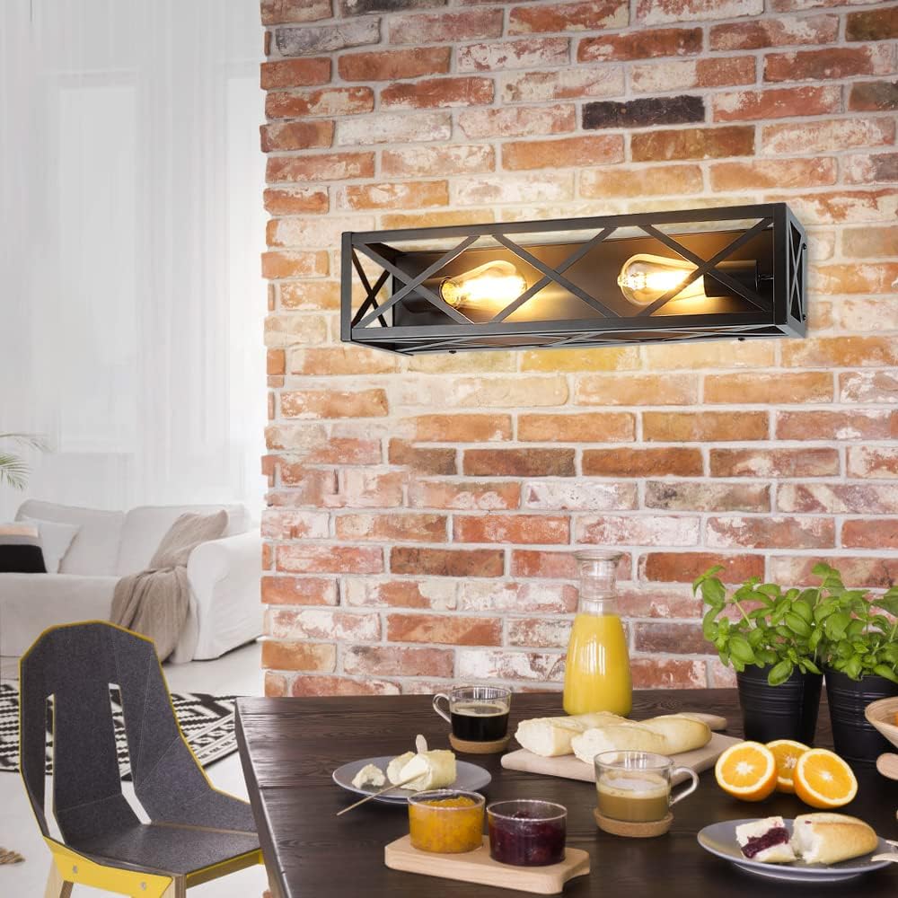 2-Light Industrial Bathroom Vanity Lighting Fixtures, Vintage Brown Metal Farmhouse Wall Sconces Lights, Bath Wall Mounted Porch Wall Lamp