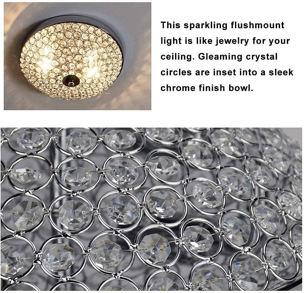 Modern Flush Mount Crystal Ceiling Light, 2-Light Small Chandelier Close to Ceiling Light Fixtures